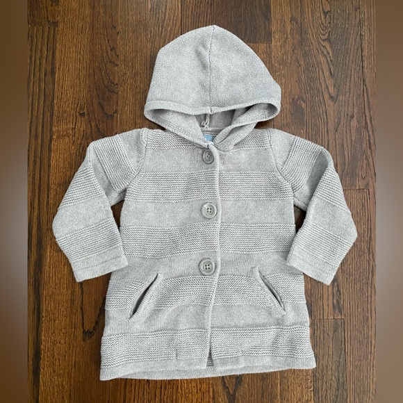 GAP Other - Baby GAP- 100% cotton Hooded Knit Cardigan Light Gray pockets button front 3yrs